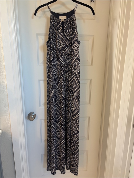 LOFT Dresses & Skirts - LOFT Navy and White Geometric Halter Maxi Dress
